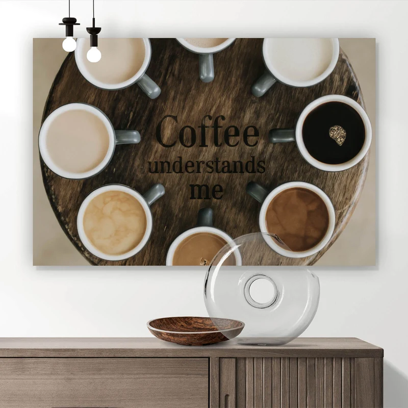 Aluminiumbild Verschiedene Kaffeesorten auf einem Tablett serviert Querformat