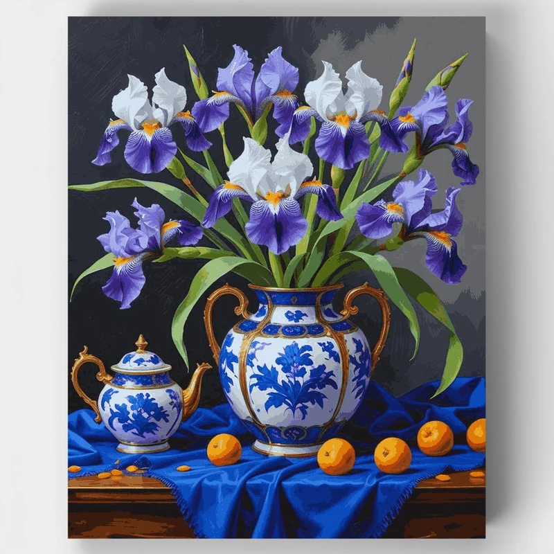 Blue Iris and Porcelain - Paint by Numbers Kit