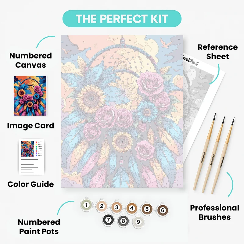 Bohemian Dream Catcher with Sunflowers and Roses - Paint by Numbers Kit