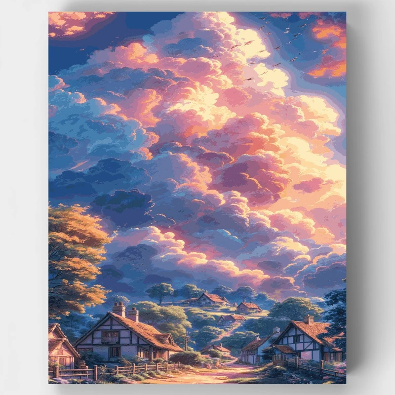Dreamy Village Sunset - Paint by Numbers Kit