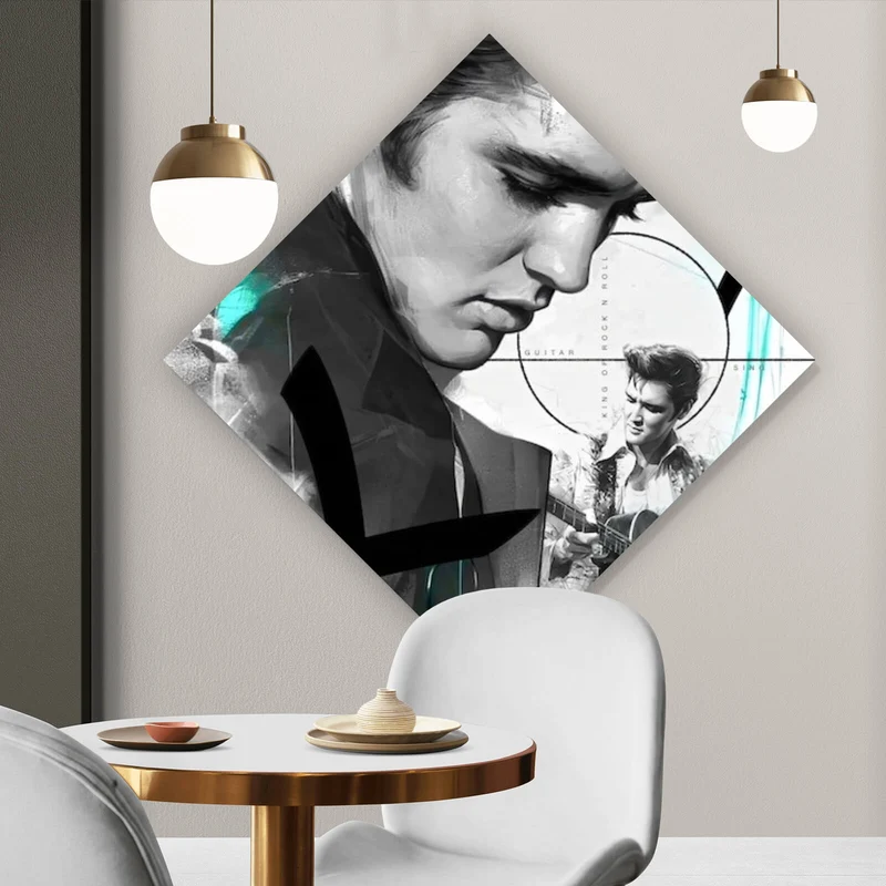 Aluminiumbild gebürstet Elvis Presley in dynamischem künstlerischen Stil Raute