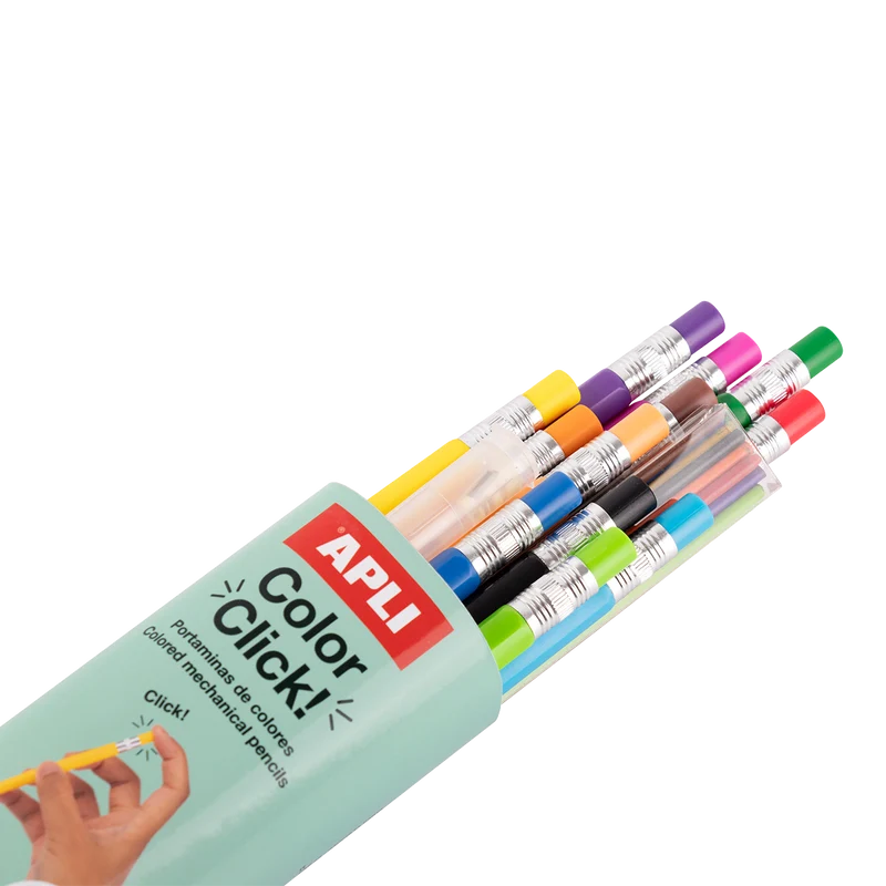 Druckbuntstifte APLI Color Click, 12 Stk. mit Ersatzminen und Anspitzer