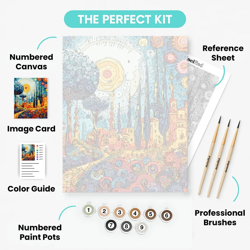 Whimsical Village Sunset - Paint by Numbers Kit