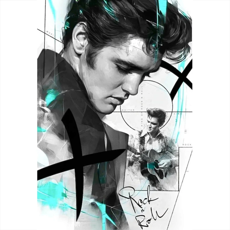 Spannrahmenbild Elvis Presley in dynamischem künstlerischen Stil Hochformat