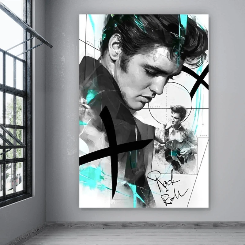 Acrylglasbild Elvis Presley in dynamischem künstlerischen Stil Hochformat