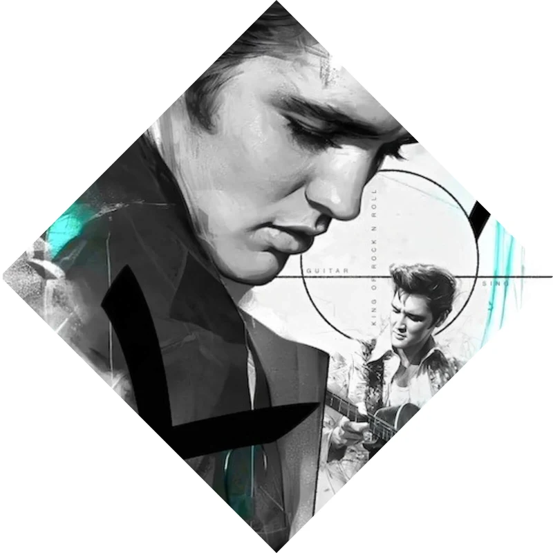 Leinwandbild Elvis Presley in dynamischem künstlerischen Stil Raute