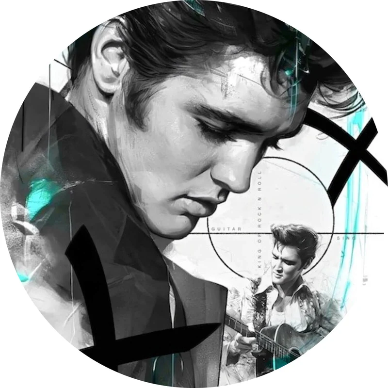 Aluminiumbild gebürstet Elvis Presley in dynamischem künstlerischen Stil Kreis