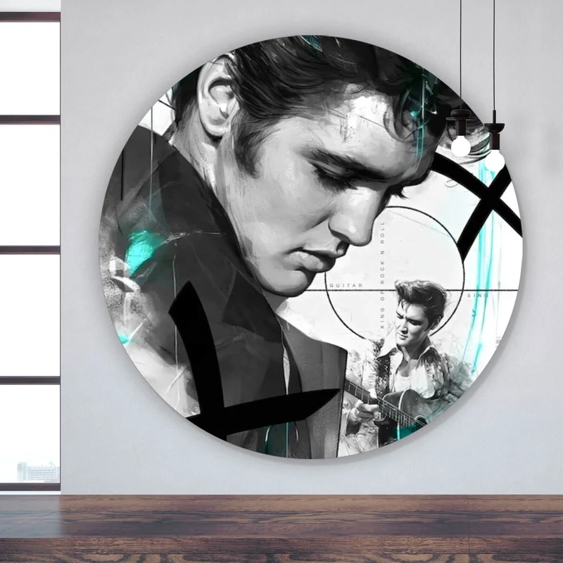 Aluminiumbild Elvis Presley in dynamischem künstlerischen Stil Kreis