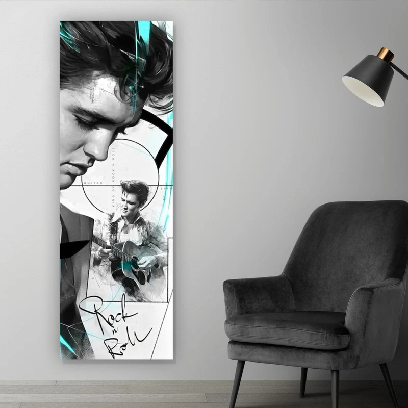 Aluminiumbild gebürstet Elvis Presley in dynamischem künstlerischen Stil Panorama Hoch