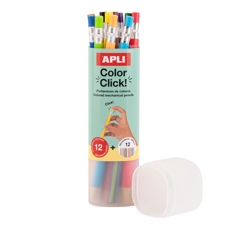 Mehaničke drvene bojice APLI Color Click, 12 kom s rezervnim minama i šiljilom