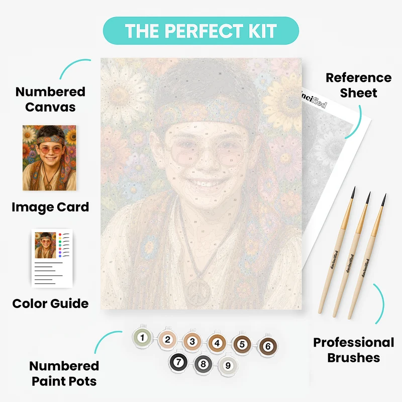 Retro Peace Flower Child - Custom Paint by Numbers Kit