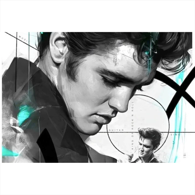 Aluminiumbild gebürstet Elvis Presley in dynamischem künstlerischen Stil Querformat
