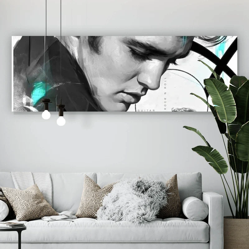 Spannrahmenbild Elvis Presley in dynamischem künstlerischen Stil Panorama