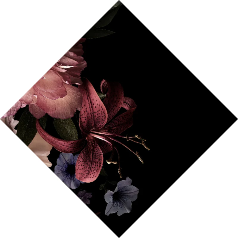 Aluminiumbild gebürstet Vintage Blumen Raute