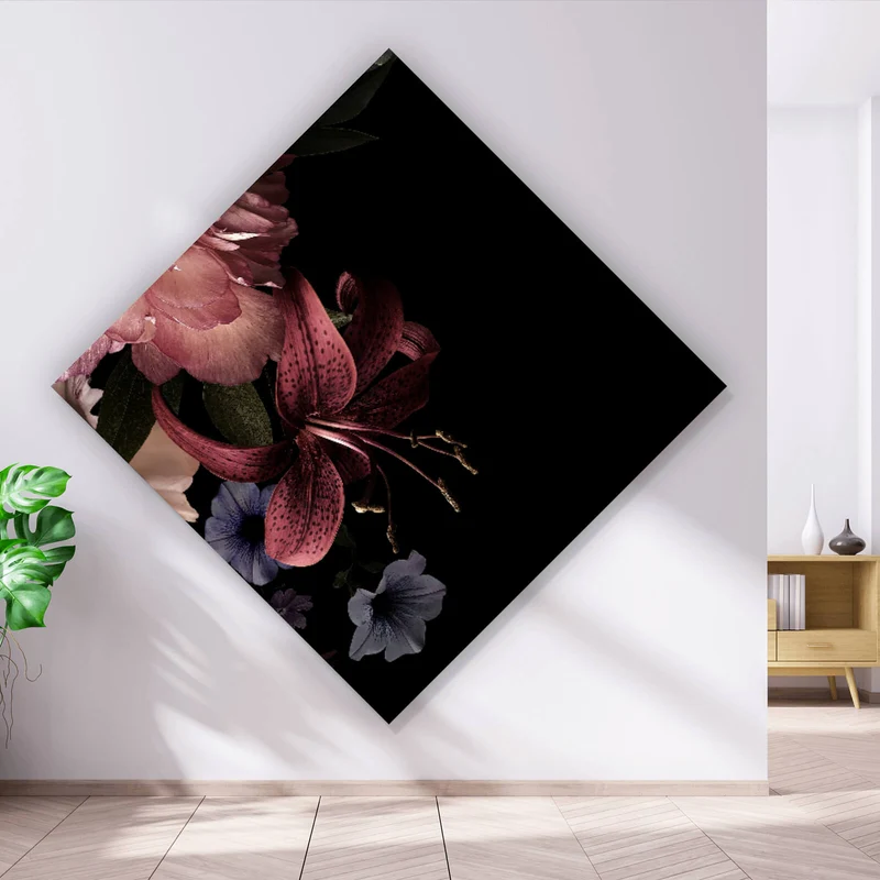 Aluminiumbild Vintage Blumen Raute