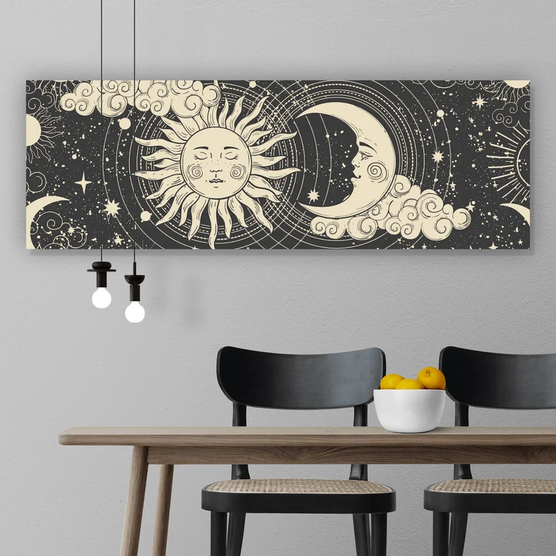 Poster Sonne und Mond vereint Boho Style Panorama