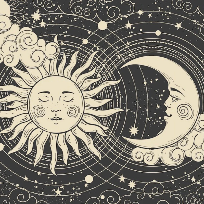 Spannrahmenbild Sonne und Mond vereint Boho Style Quadrat
