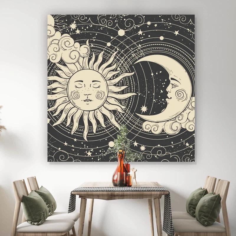 Acrylglasbild Sonne und Mond vereint Boho Style Quadrat