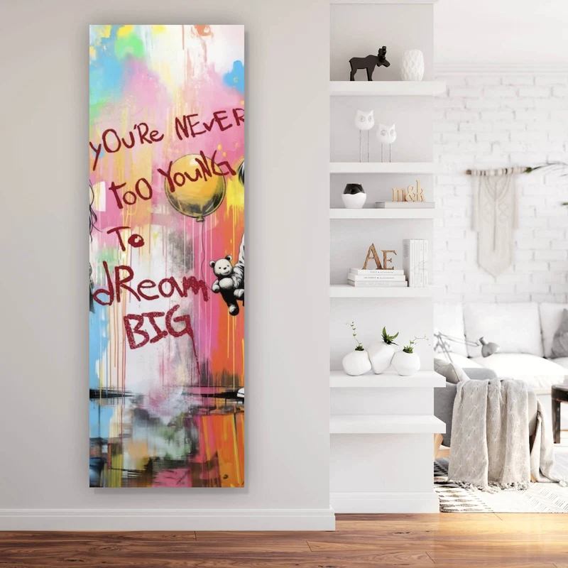 Aluminiumbild gebürstet Pop Art Kinder mit Ballons you are never too young Panorama Hoch