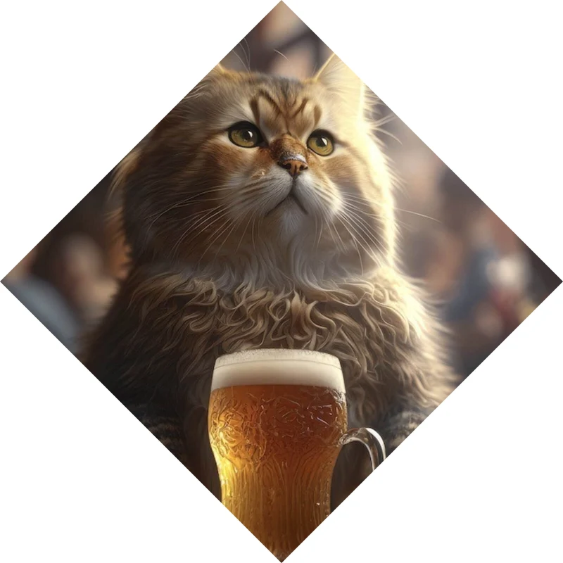 Spannrahmenbild Flauschige Katze genießt Bier in gemütlicher Kneipe Raute