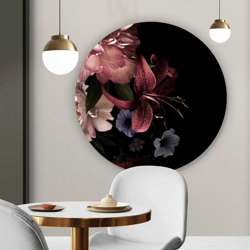 Aluminiumbild gebürstet Vintage Blumen Kreis