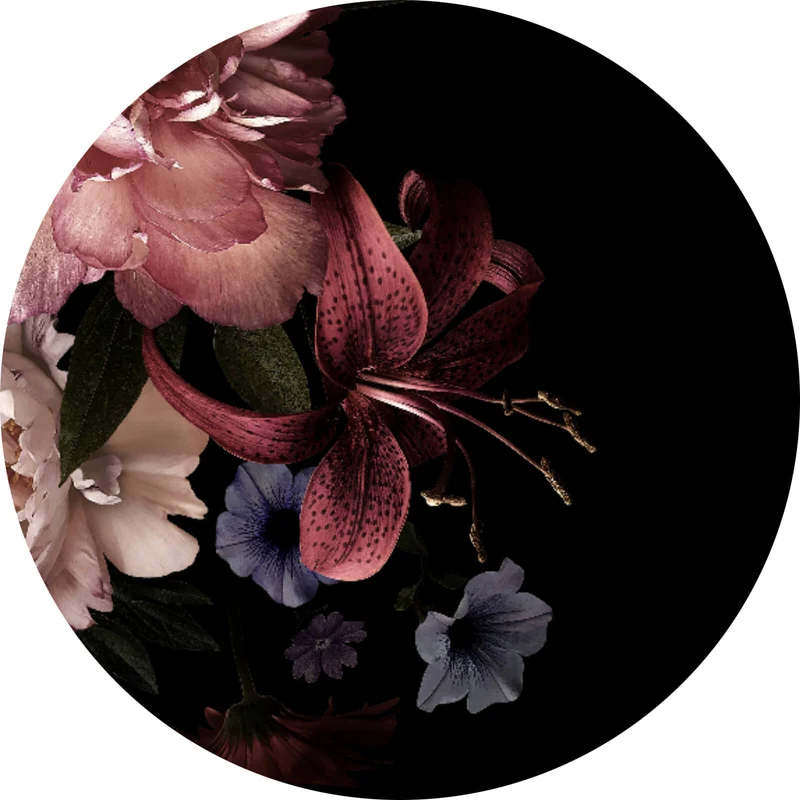 Aluminiumbild gebürstet Vintage Blumen Kreis