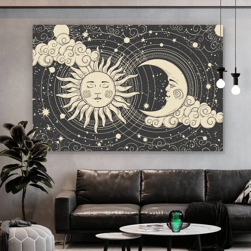 Acrylglasbild Sonne und Mond vereint Boho Style Querformat