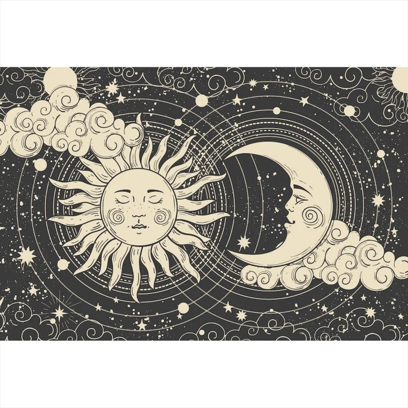 Acrylglasbild Sonne und Mond vereint Boho Style Querformat