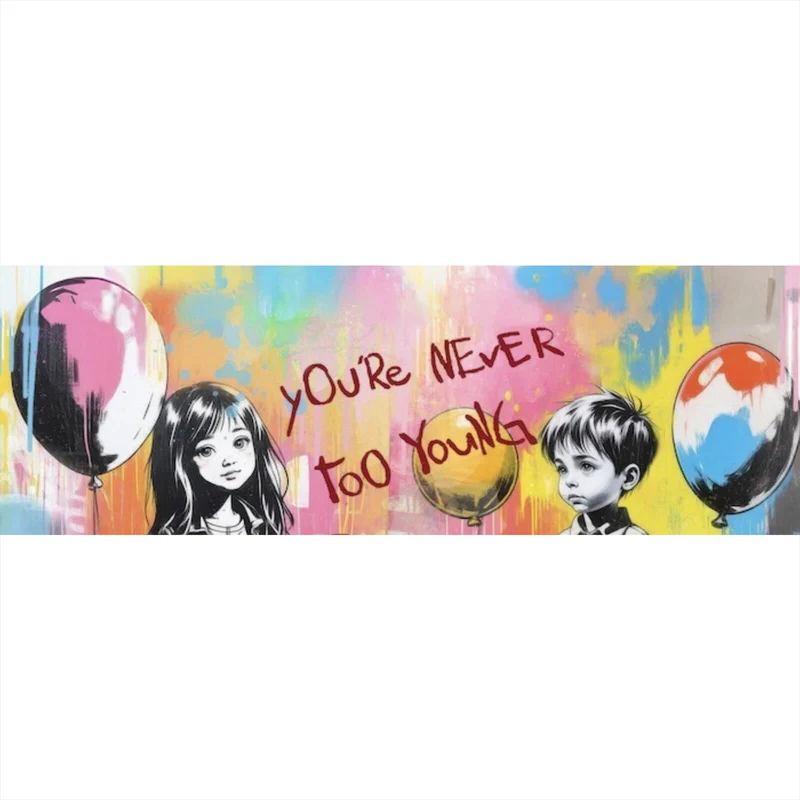 Leinwandbild Pop Art Kinder mit Ballons you are never too young Panorama