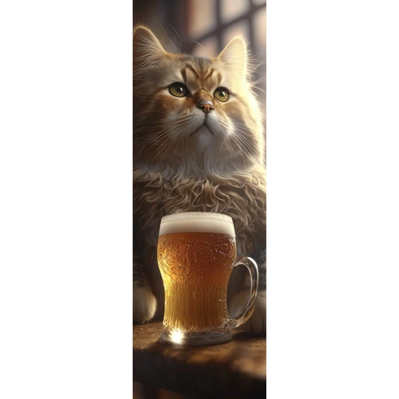 Spannrahmenbild Flauschige Katze genießt Bier in gemütlicher Kneipe Panorama Hoch