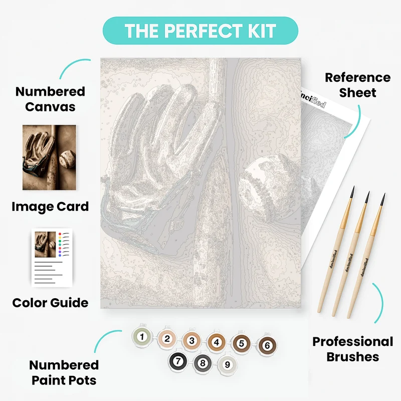 Vintage Baseball Equipment - Paint by Numbers Kit