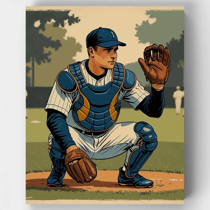 Vintage Baseball Catcher - Paint by Numbers Kit