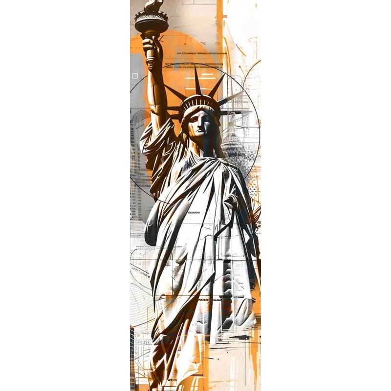 Poster Freiheitsstatue vor moderner Stadt Panorama Hoch
