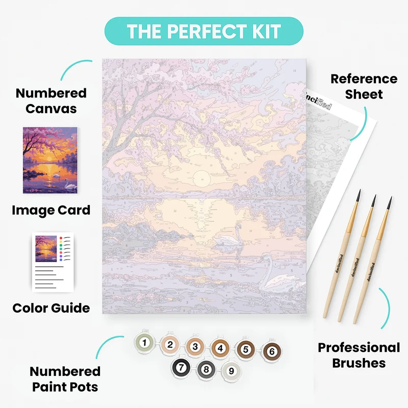 Tranquil Swan Lake at Sunset - Paint by Numbers Kit