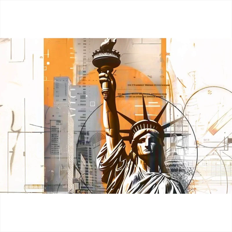 Poster Freiheitsstatue vor moderner Stadt Querformat