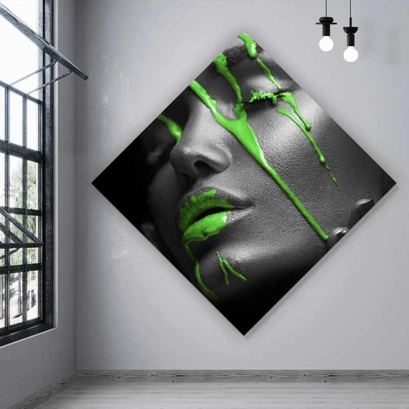 Acrylglasbild Green Lips Raute