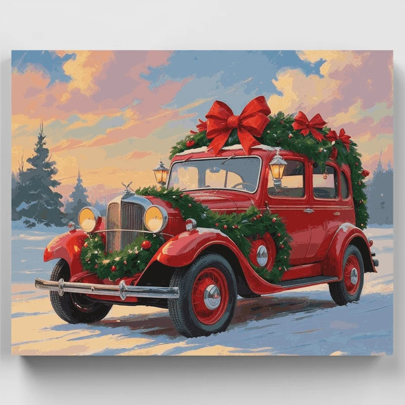 Christmas Classic Red Sedan - Paint by Numbers Kit