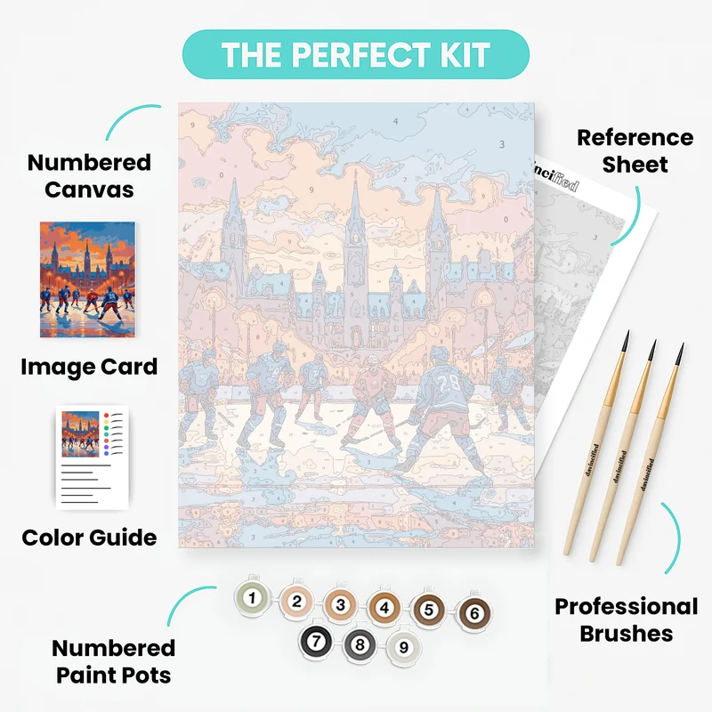 Winter Hockey at Gothic Cathedral - Paint by Numbers Kit