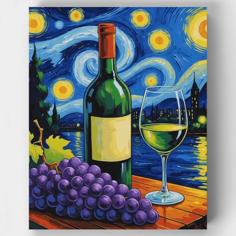Starry Night Wine and Grapes - Paint by Numbers Kit