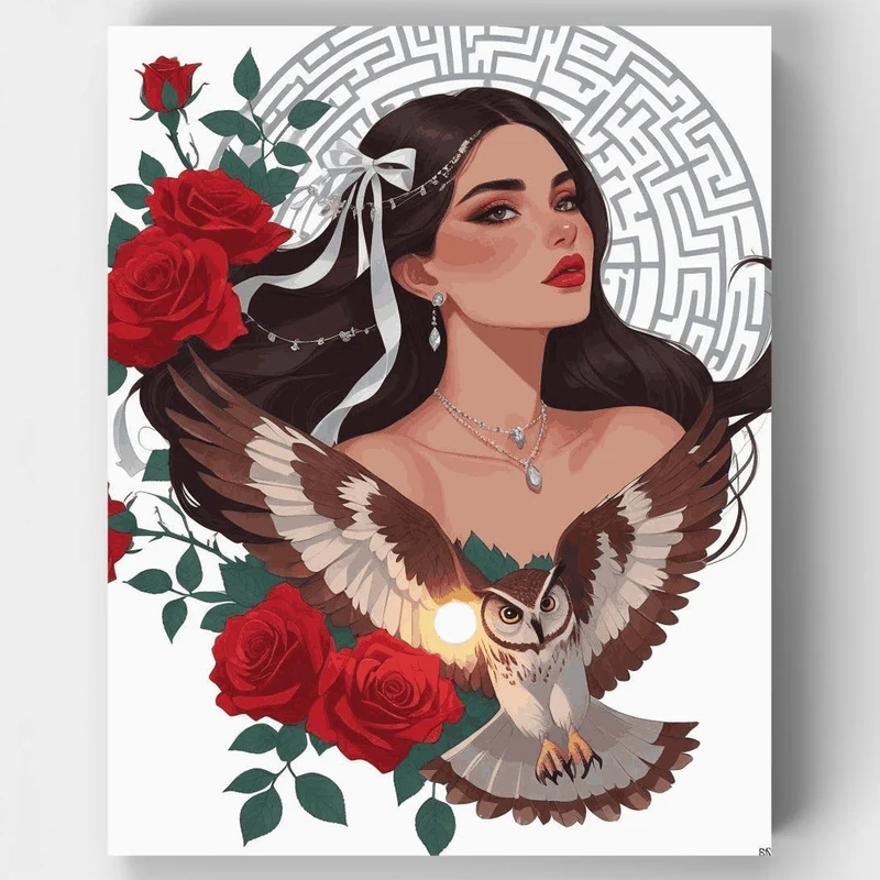 Mystical Owl and Roses - Paint by Numbers Kit