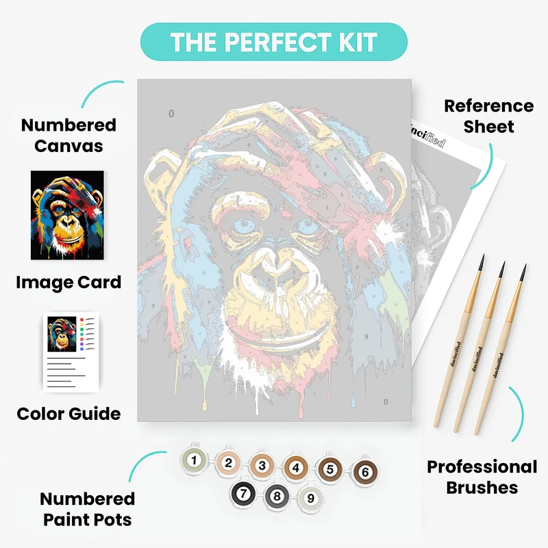 Colorful Chimp Portrait - Paint by Numbers Kit