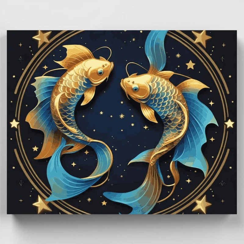 Celestial Pisces in Gold and Blue - Paint by Numbers Kit