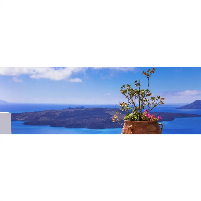 Spannrahmenbild Mediterrane Terrasse mit atemberaubendem Meerblick Panorama