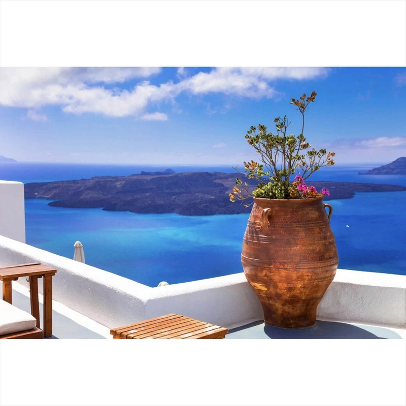 Spannrahmenbild Mediterrane Terrasse mit atemberaubendem Meerblick Querformat