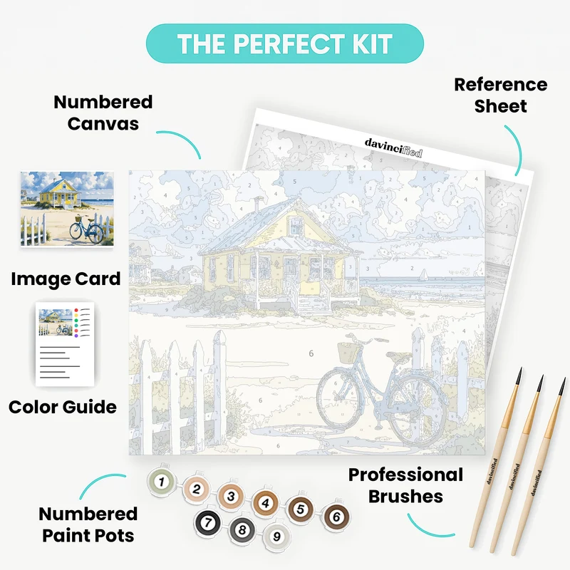 Beach Cottage with Bicycle - Paint by Numbers Kit