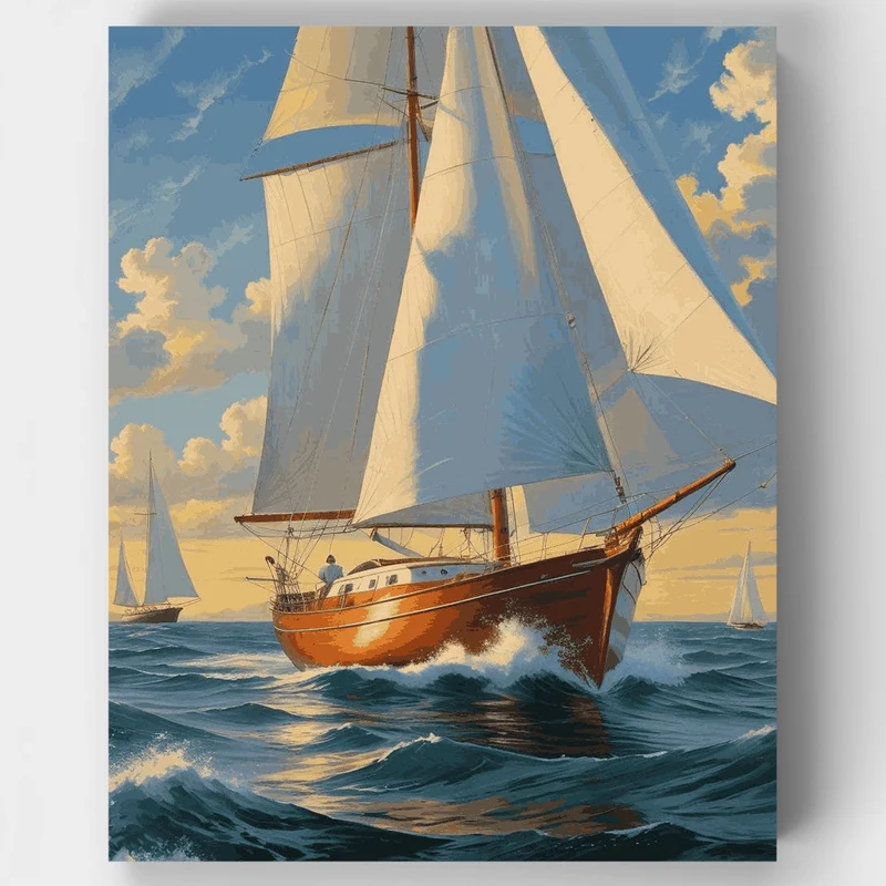 Sailing Through Golden Waves - Paint by Numbers Kit
