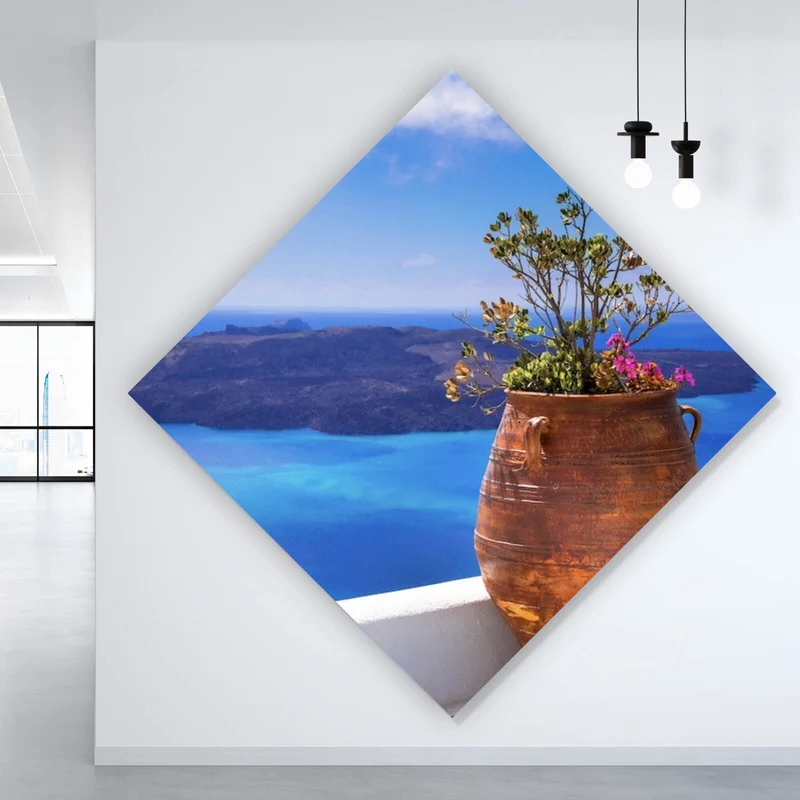 Leinwandbild Mediterrane Terrasse mit atemberaubendem Meerblick Raute