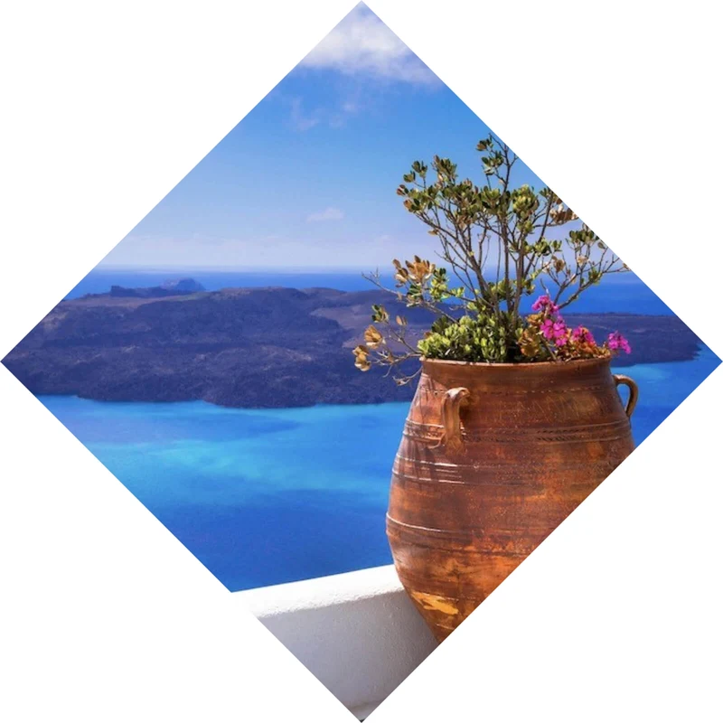 Poster Mediterrane Terrasse mit atemberaubendem Meerblick Raute