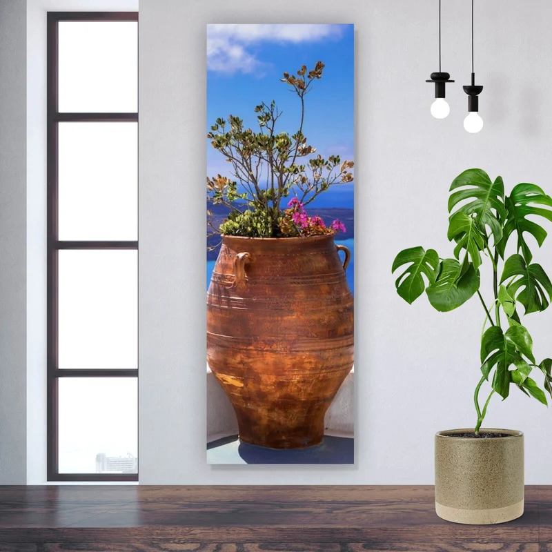Spannrahmenbild Mediterrane Terrasse mit atemberaubendem Meerblick Panorama Hoch