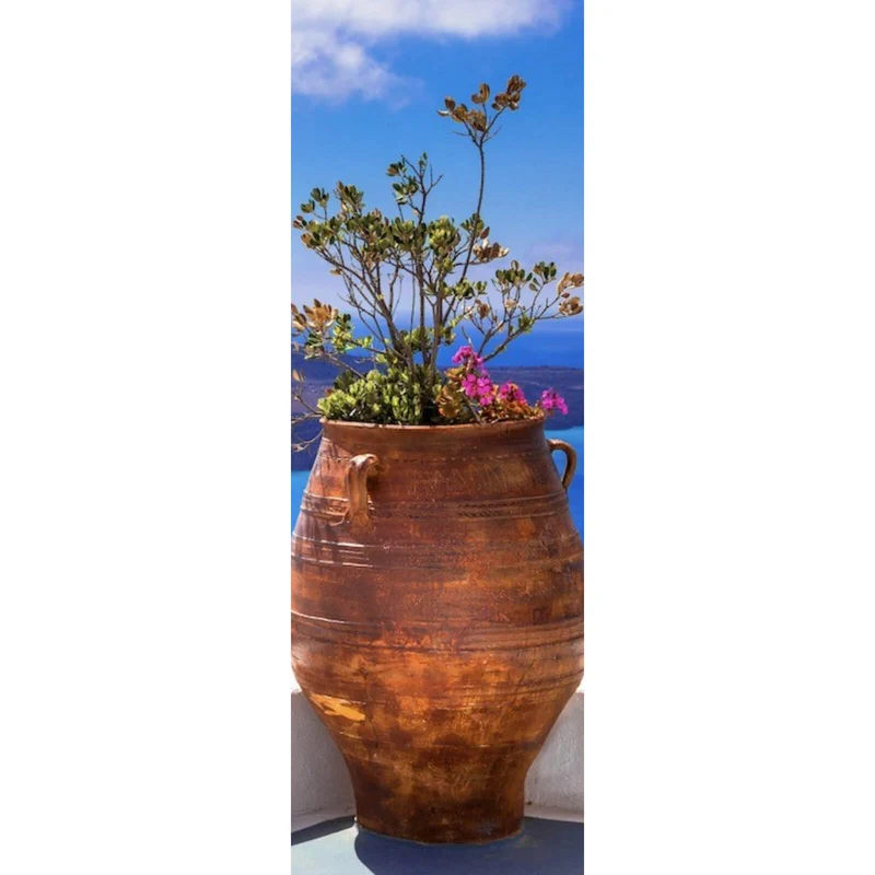 Spannrahmenbild Mediterrane Terrasse mit atemberaubendem Meerblick Panorama Hoch